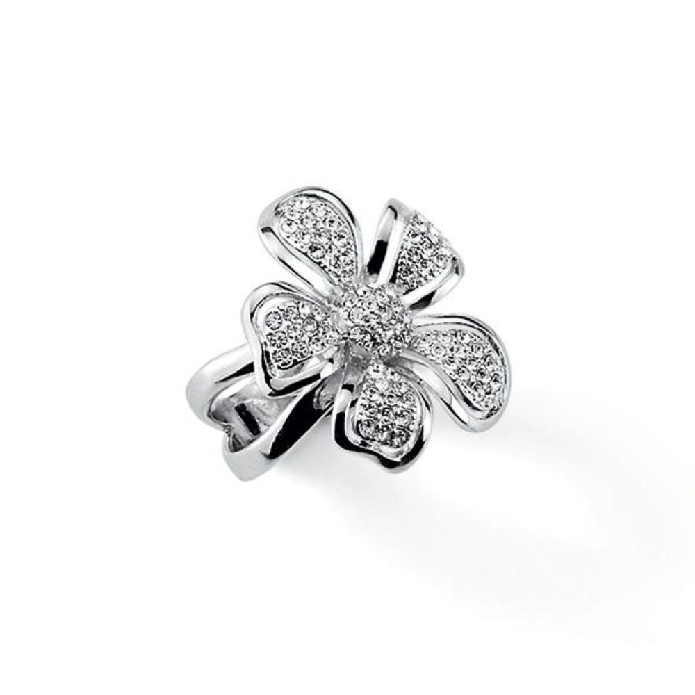New Lia Sophia Ring Wild Rose Silver Crystal Flower Glam Bling Size 8